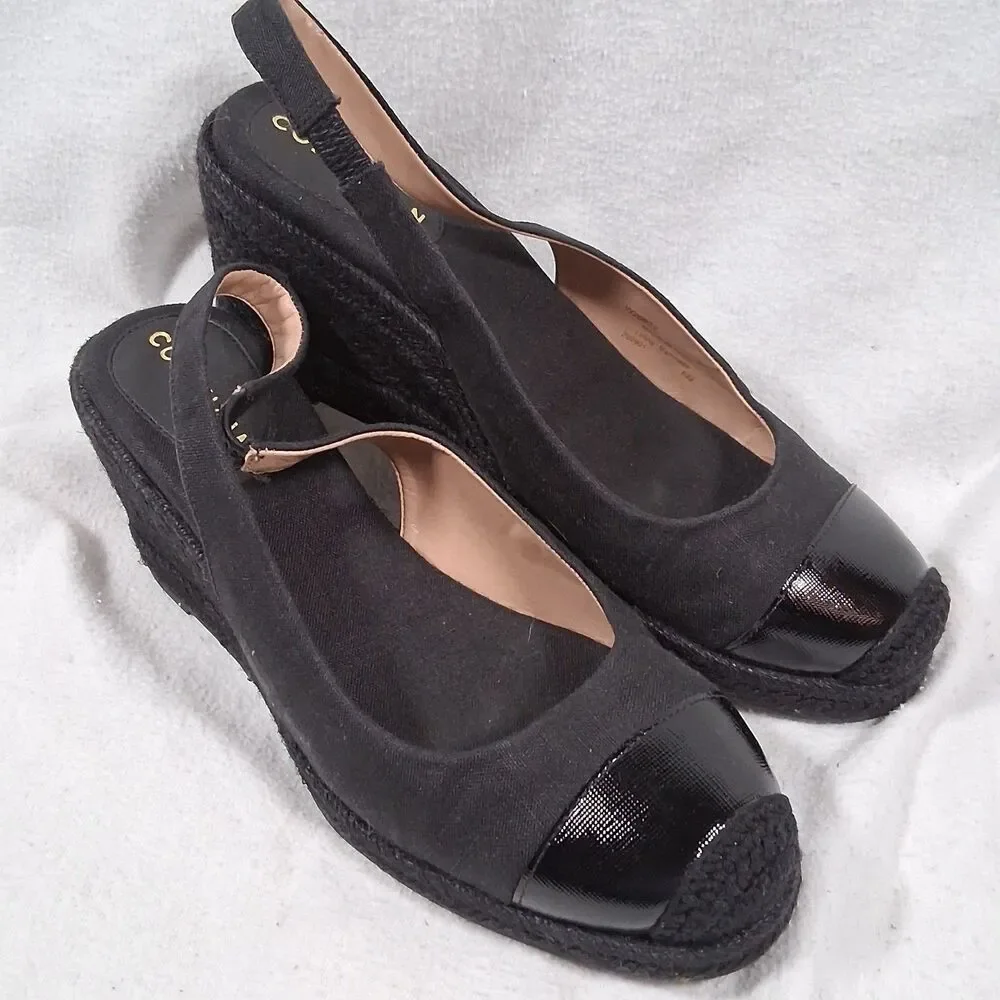 Cole Haan Cloudfeel Espadrille‎ Wedge Slingback Sandals 8.5B Blk Comfort Coastal